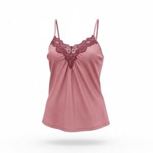 Lilu Women’s Medium Pink Crochet Lace Tank Top Spaghetti Strap Boho Blouse